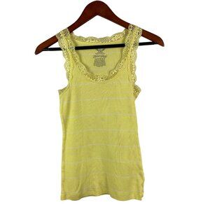 Yellow Lace Trim Ribbed Tank Top By Faded Glory XS